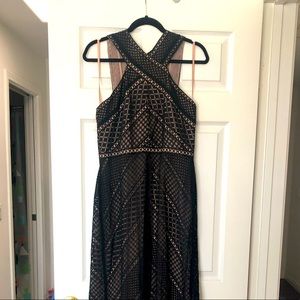 BCBGMaxAzria Black and Gold Geometric Maxi Dress